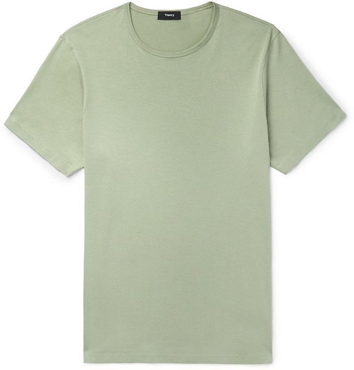 Photo: Theory - Precise Slim-Fit Mercerised Cotton-Jersey T-Shirt - Green