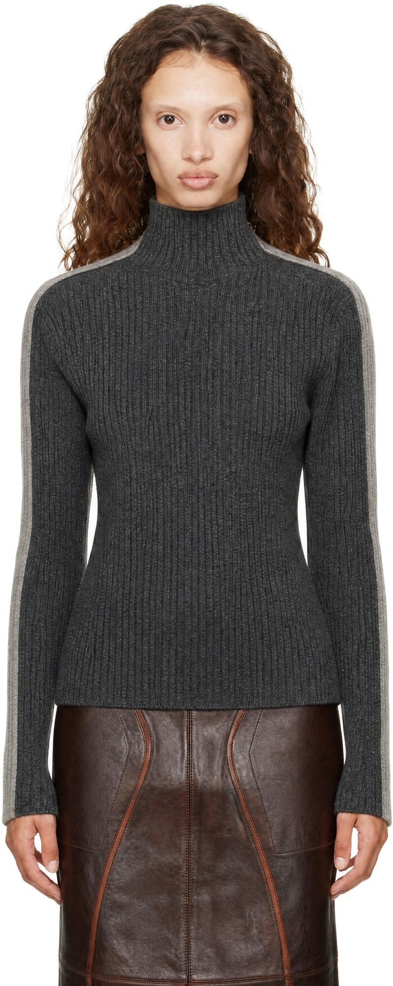Helmut Lang Gray Wool Mock-Neck Sweater