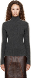Helmut Lang Gray Wool Mock-Neck Sweater