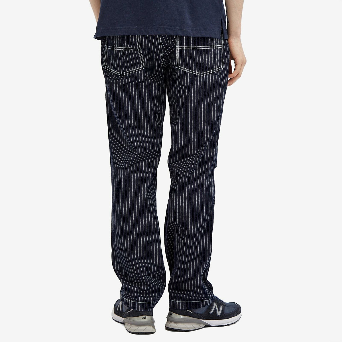 Uniform Bridge Men's Stripe Denim Fatigue Pants in Blue