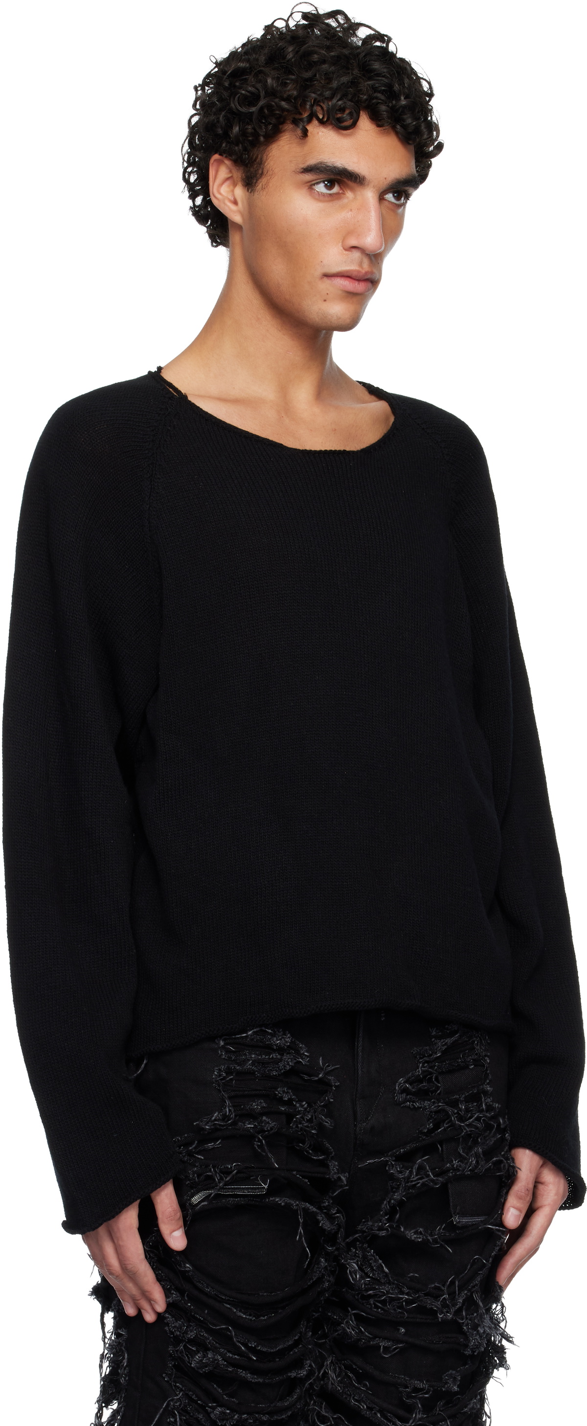 Swampgod Black Hand Knit Basic Sweater