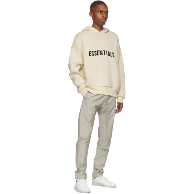 Essentials Off White Knit Logo Hoodie Essentials