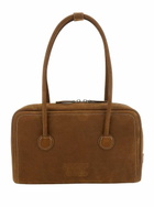 Marge Sherwood boston Beige Shoulder Bag With Embossed Logo Lettering On The Front In Leather Woman