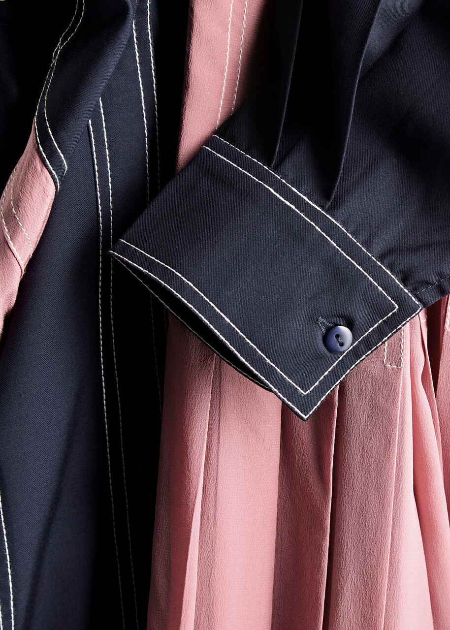 Lovebirds Colour-blocked Silk and Twill Midi Shirt Dress Navy