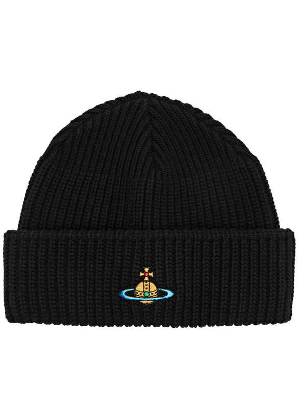 Photo: Vivienne Westwood Orb-embroidered Ribbed Wool Beanie - Black - One Size