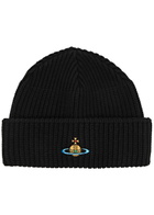 Vivienne Westwood Orb-embroidered Ribbed Wool Beanie - Black - One Size