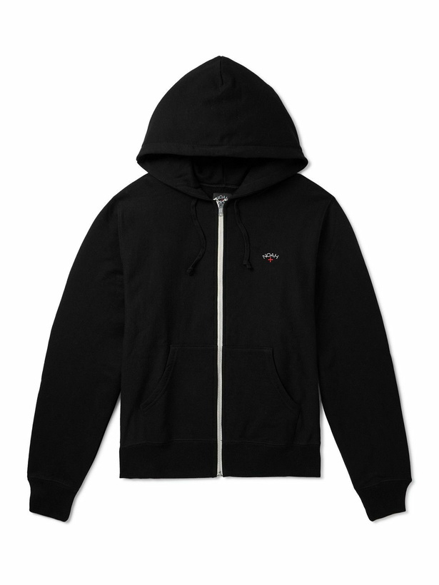 Photo: Noah - Logo-Embroidered Cotton-Jersey Zip-Up Hoodie - Black