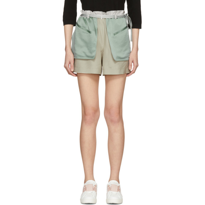 Photo: Valentino Grey and Green Silk Hammered Shorts