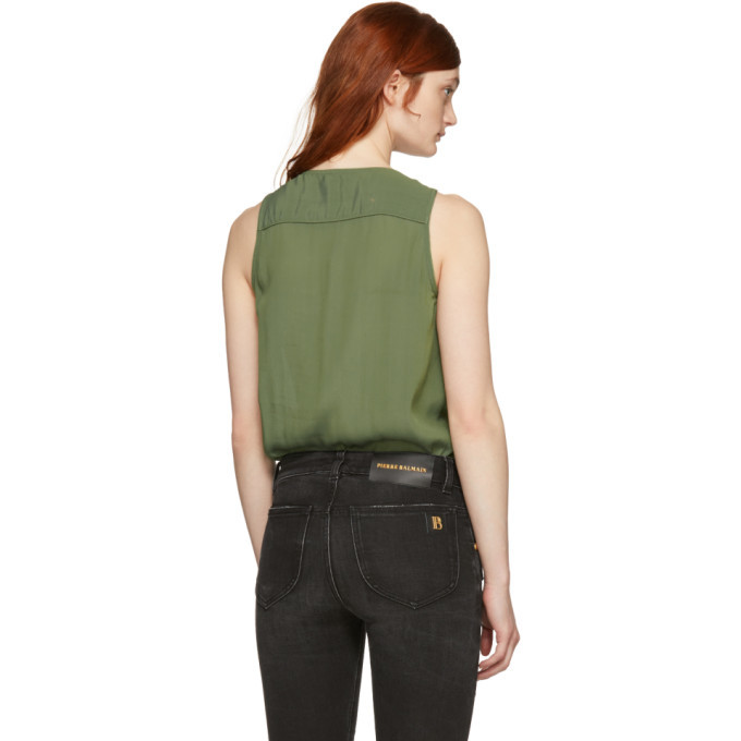 Pierre Balmain Khaki V-Neck Bodysuit
