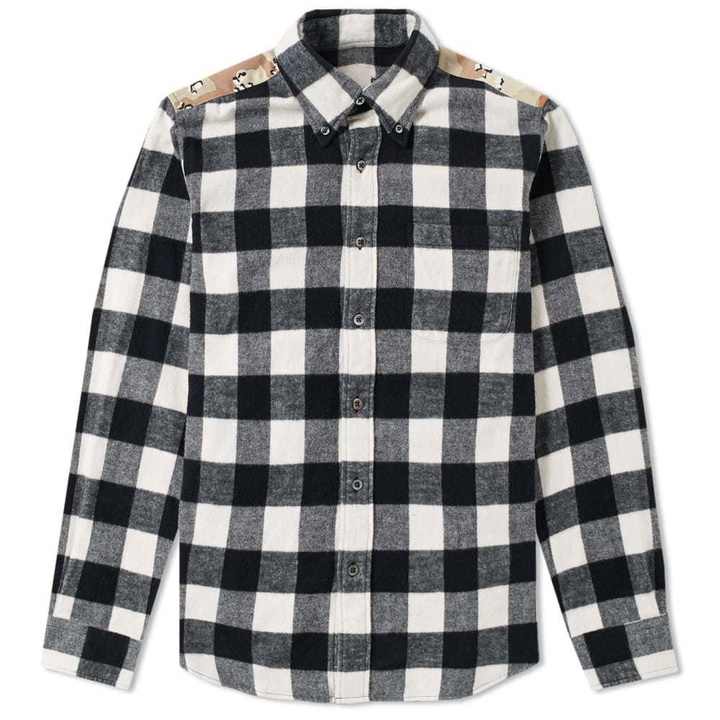 Photo: SOPHNET. Flannel Check & Camo B.D Shirt Black