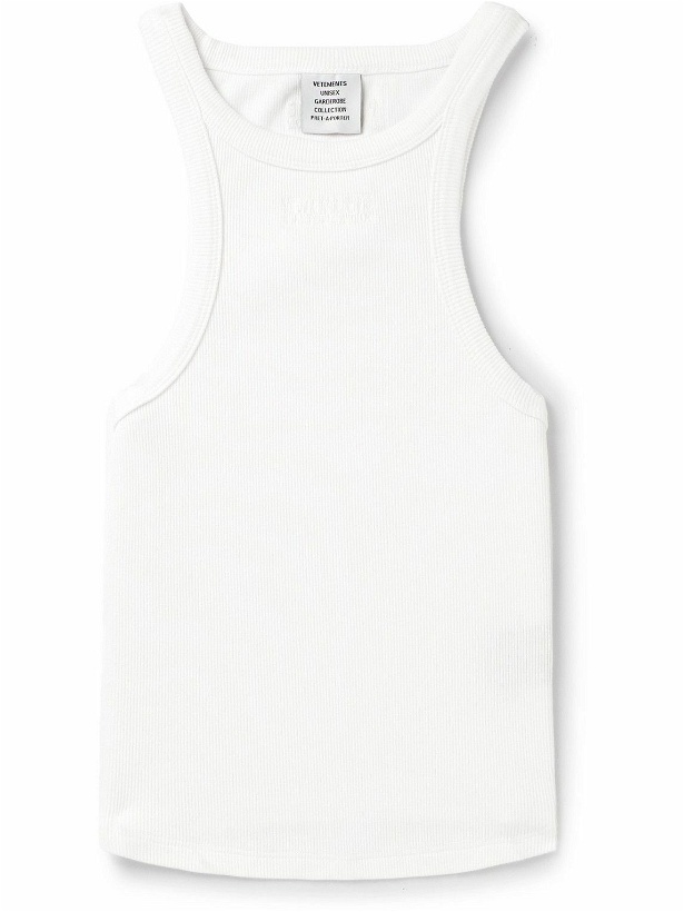 Photo: VETEMENTS - Logo-Embroidered Ribbed Stretch-Cotton Tank Top - White
