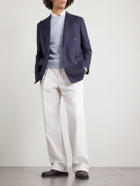 Dunhill - Cable-Knit Cashmere and Linen-Blend Sweater - Blue