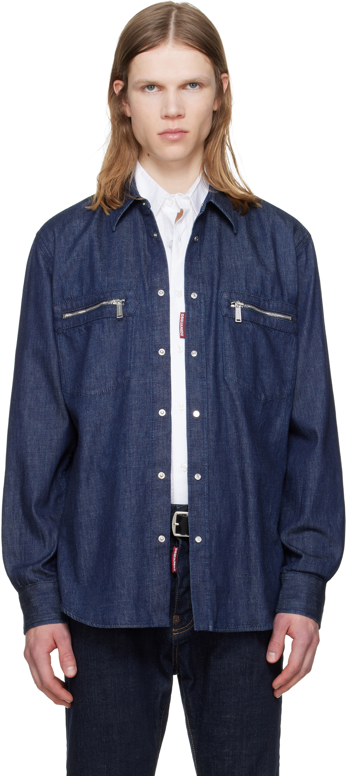 Dsquared2 Blue Wet & Dry Wash Denim Biker Shirt