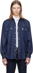 Dsquared2 Blue Wet & Dry Wash Denim Biker Shirt