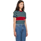 Versace Blue & Red Embroidered-Logo Striped-Intarsia Cotton T-shirt