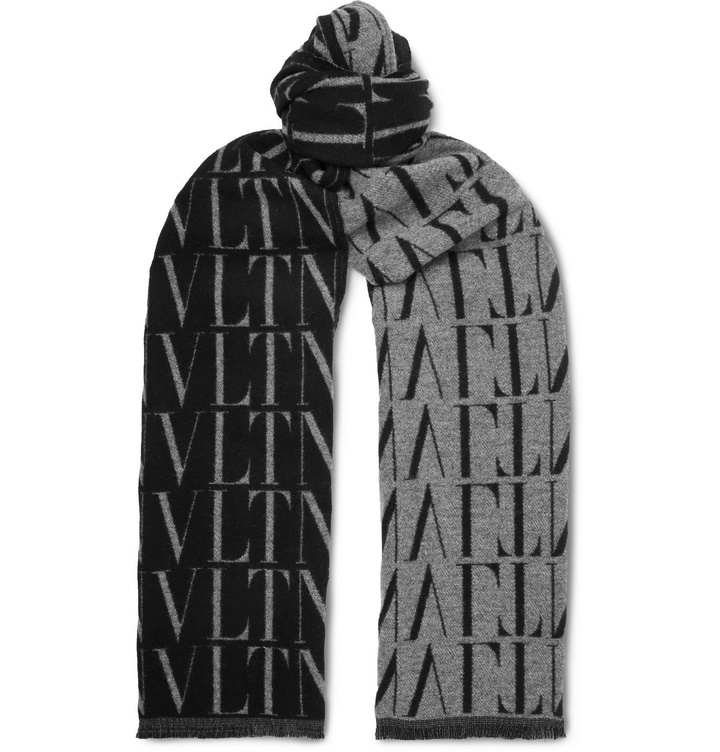 Photo: Valentino - Valentino Garavani Logo-Jacquard Wool and Cashmere-Blend Scarf - Black