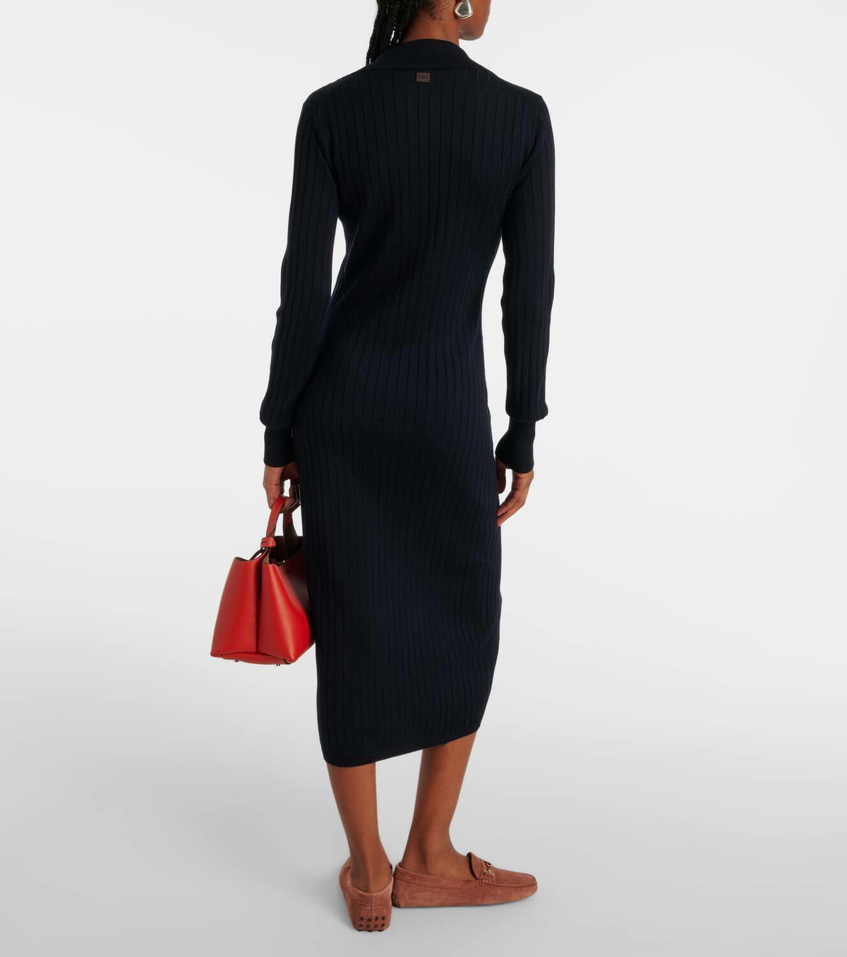 Tod's Ribbed-knit silk and cotton midi dress