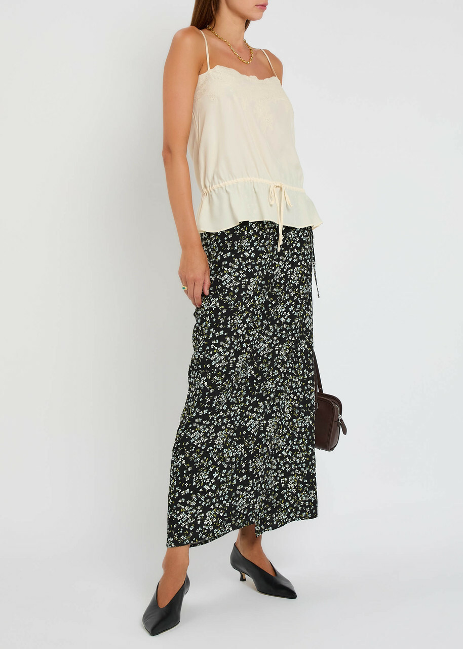 Reformation Opal Floral-print Crepe Midi Wrap Skirt Black