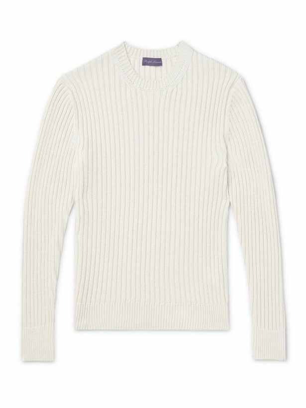 Photo: Ralph Lauren Purple label - Slim-Fit Ribbed Mulberry Silk and Linen-Blend Sweater - White