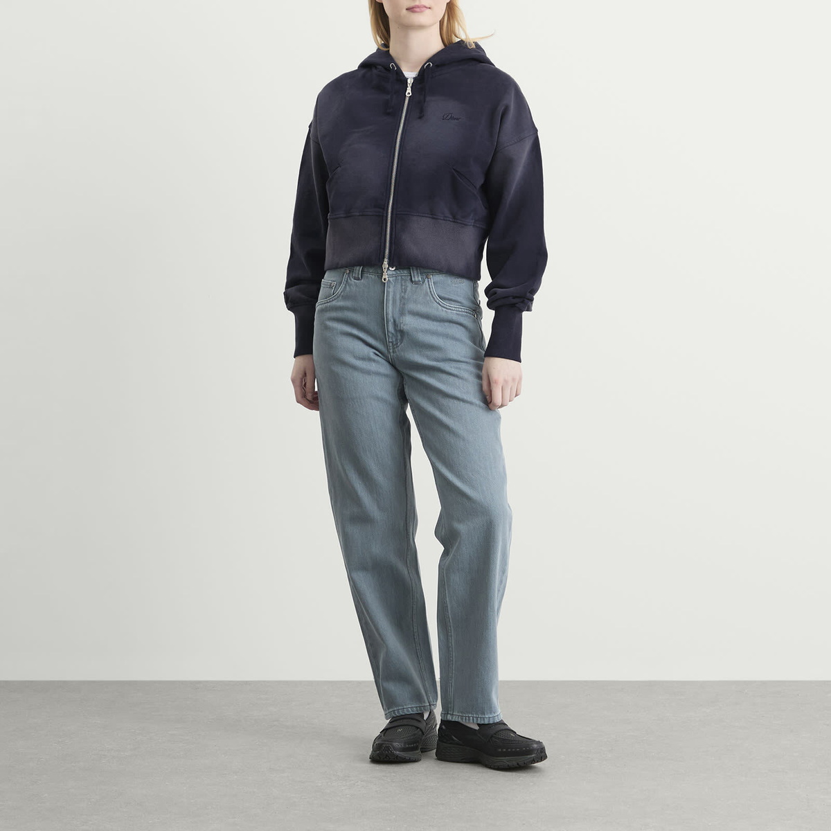 Dime Women's Crop Zip Hoodie in Navy Washed