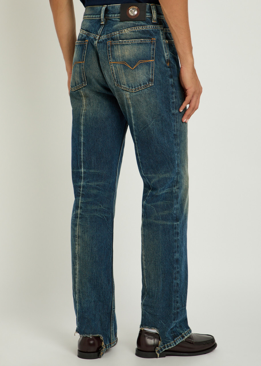 Versace Distressed Straight-leg Jeans Blue