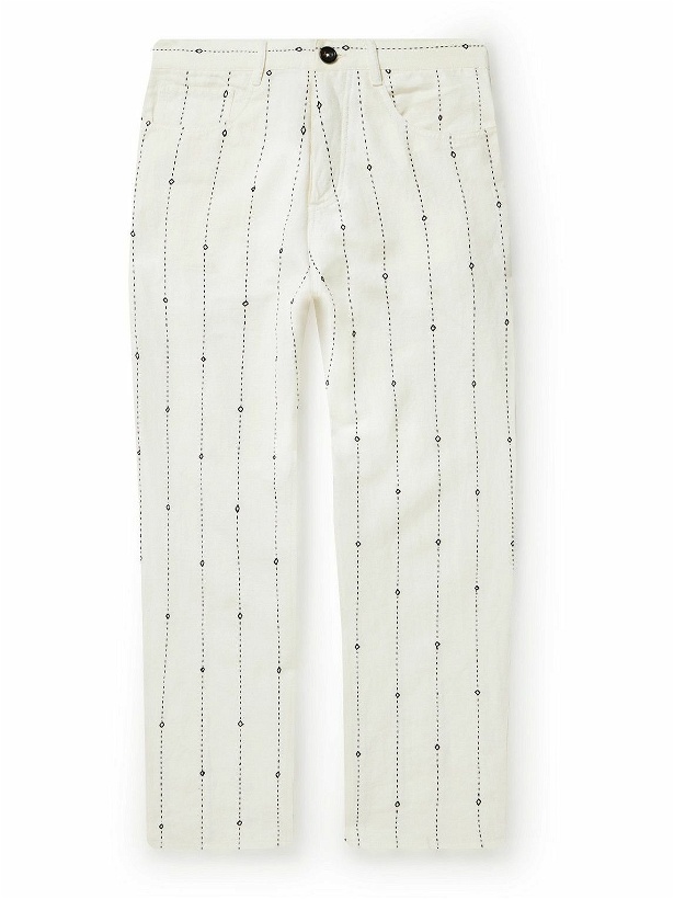 Photo: Karu Research - Tapered Embroidered Linen Trousers - White