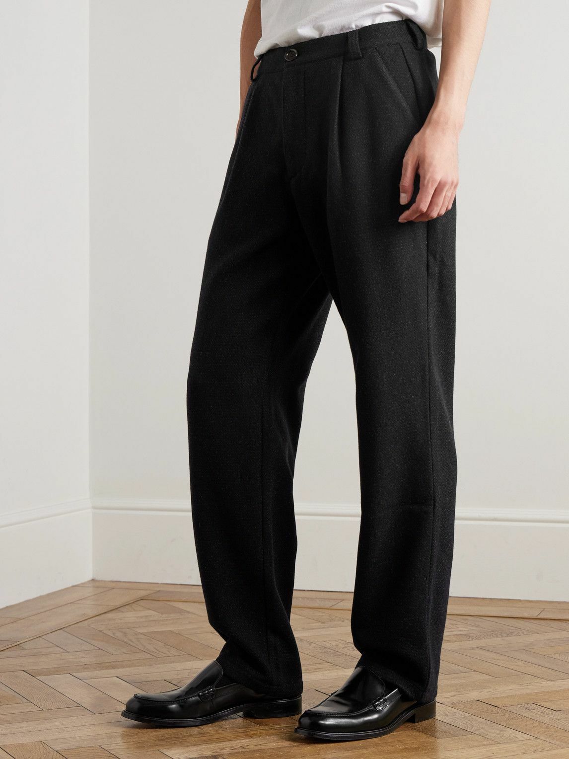 Oliver Spencer - Morton Straight-Leg Pleated Cotton-Blend Suit Trousers - Black