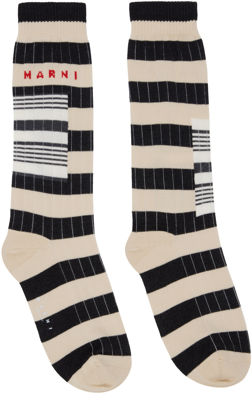 Marni Beige & Black Contrast Stripes Socks