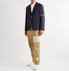 Thom Browne - Striped Velvet-Trimmed Unstructured Wool and Cotton-Blend Blazer - Blue