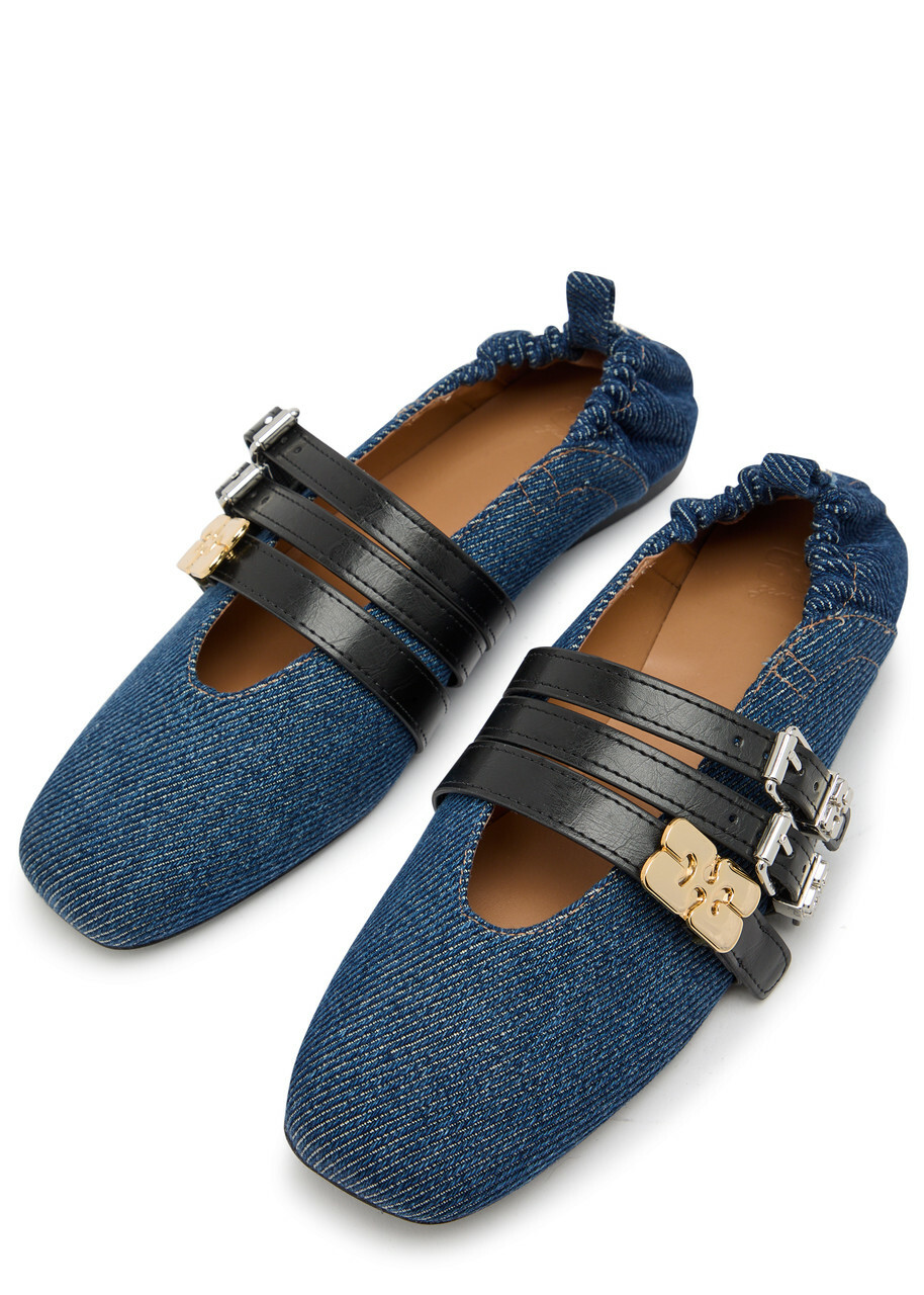 Ganni Multi-strap Chambray Ballet Flats Denim