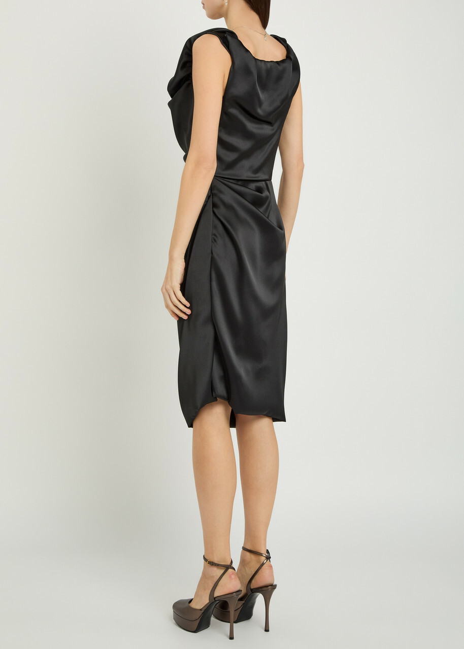 Vivienne Westwood Ginnie Amber Draped Satin Midi Dress Black
