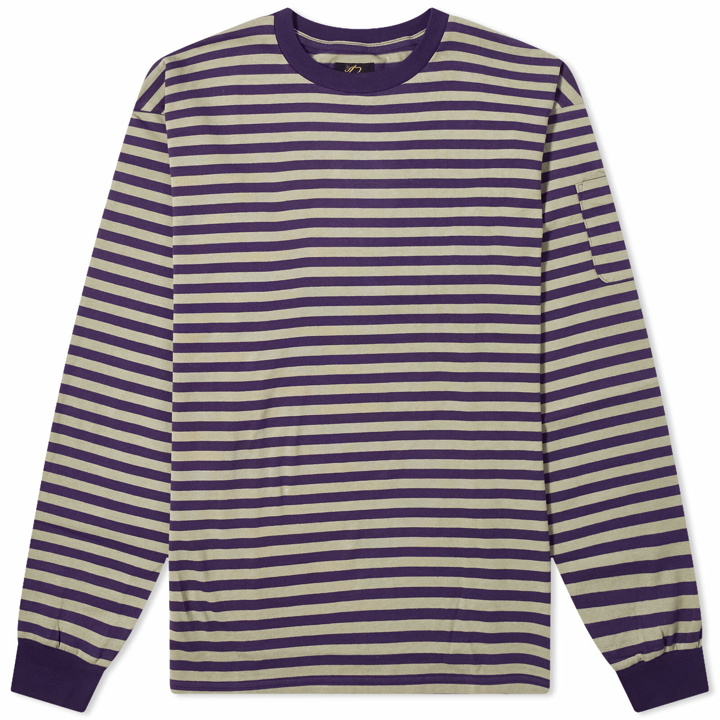 Photo: Needles Women's Long Sleeve Stripe Jersey Crew T-Shirt in Purple