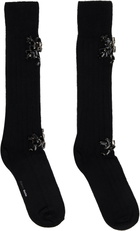 Simone Rocha Black Embellished Rose Knee Socks