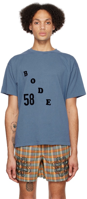 Photo: Bode Blue Flocked T-Shirt