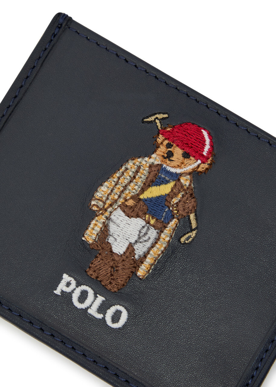 Polo Ralph Lauren Polo Bear Embroidered Leather Card Holder - Navy - One Size