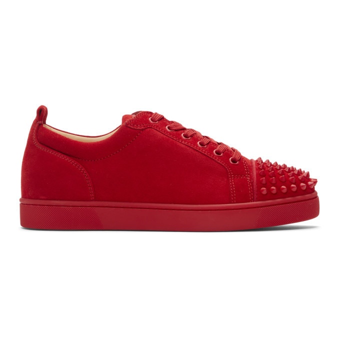 Christian Louboutin Junior Spikes Men Red Sneakers Suede Swarovski Trainer  Shoes