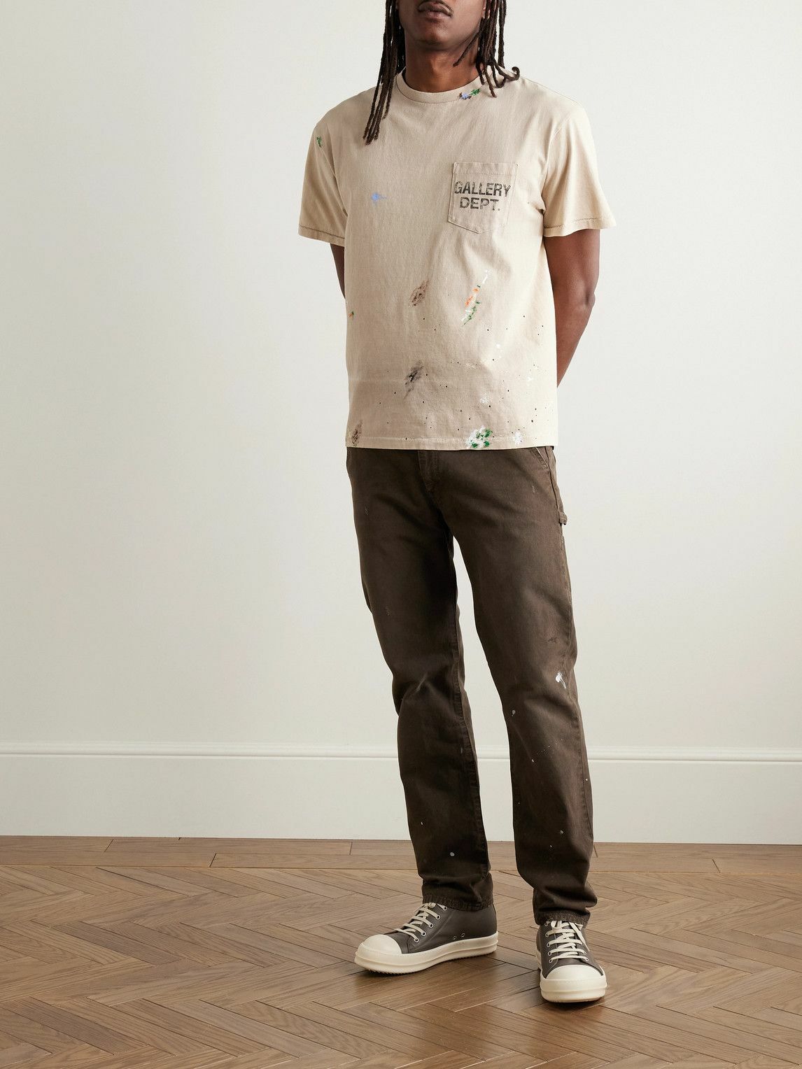 Gallery Dept. - Logo-Print Paint-Splattered Cotton-Jersey T-Shirt - Neutrals