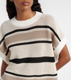 Brunello Cucinelli Open-knit striped cotton top