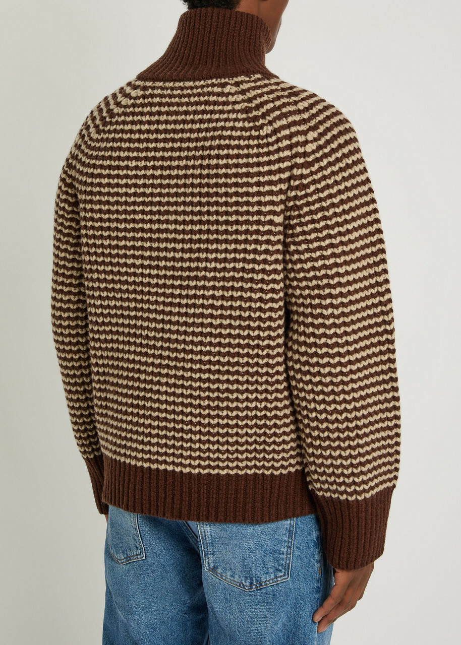 Studio Nicholson Bristol Striped Half-zip Wool Jumper Brown