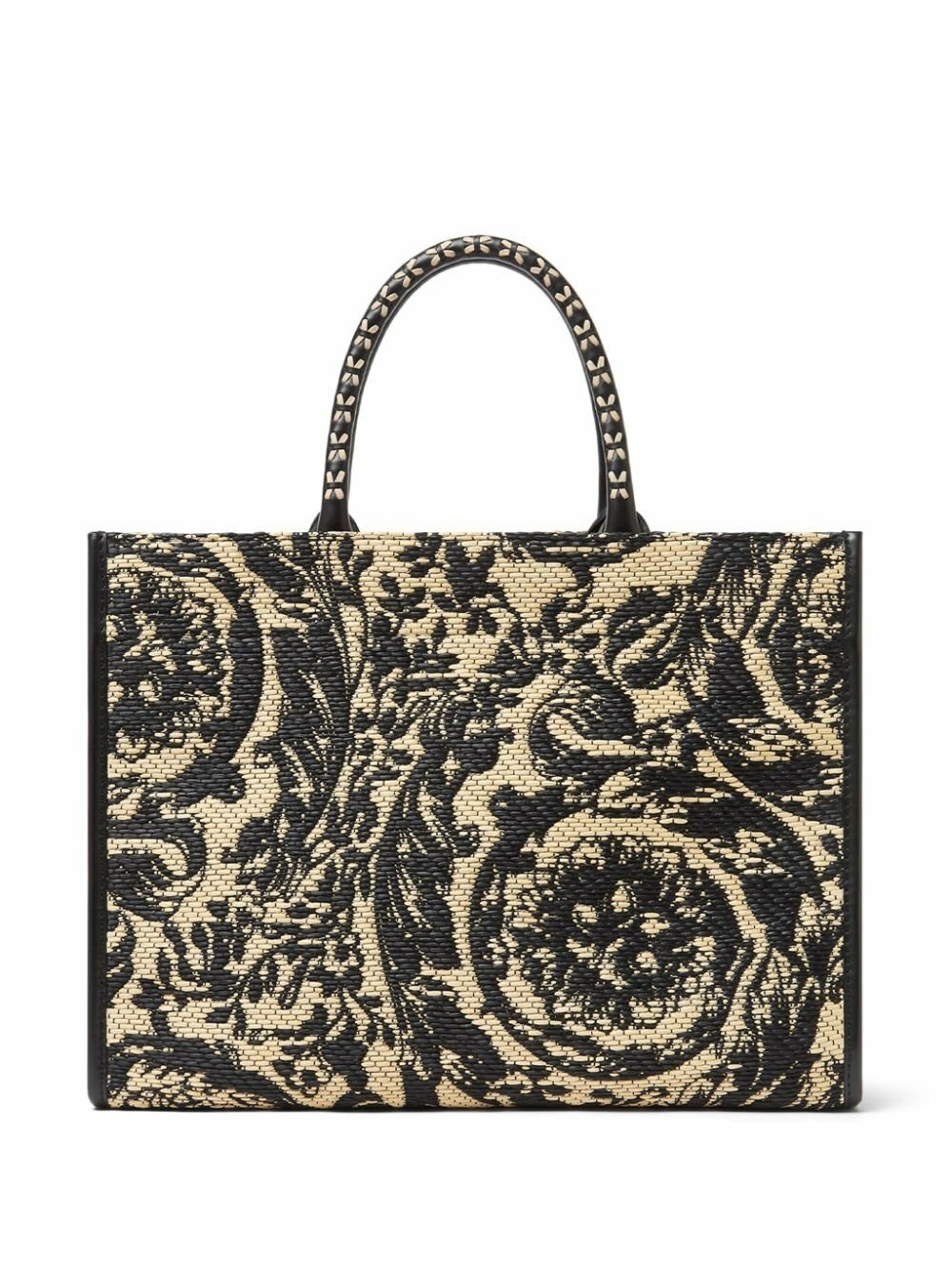 Versace Black Barocco Athena Medium Raffia Tote Bag