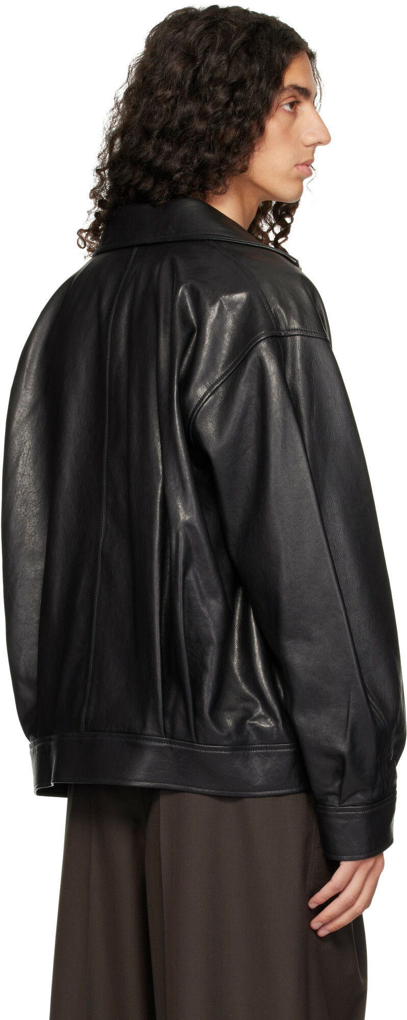 Arma Black Paulo Leather Funnel Neck Jacket