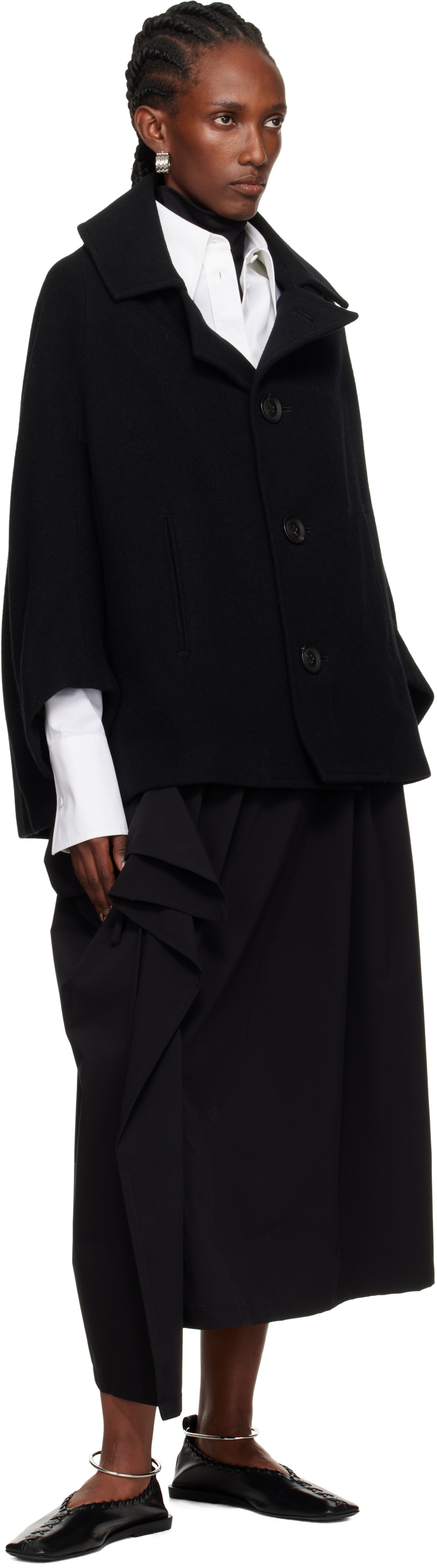 Y's Black Sa-Gathered Maxi Skirt