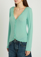 Free People Big Love Lace-trim Knit Cardigan Light Blue