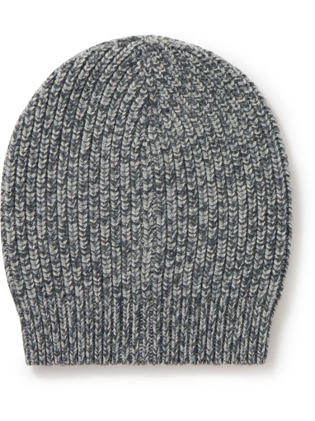 Photo: BRUNELLO CUCINELLI - Ribbed Wool, Cashmere and Silk-Blend Beanie - Gray