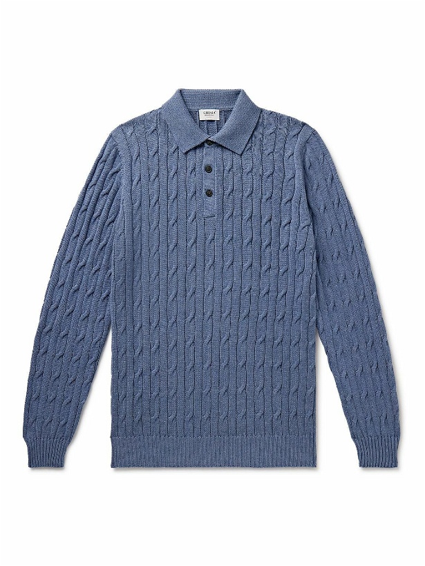 Photo: Ghiaia Cashmere - Slim-Fit Cable-Knit Cotton Polo Shirt - Blue