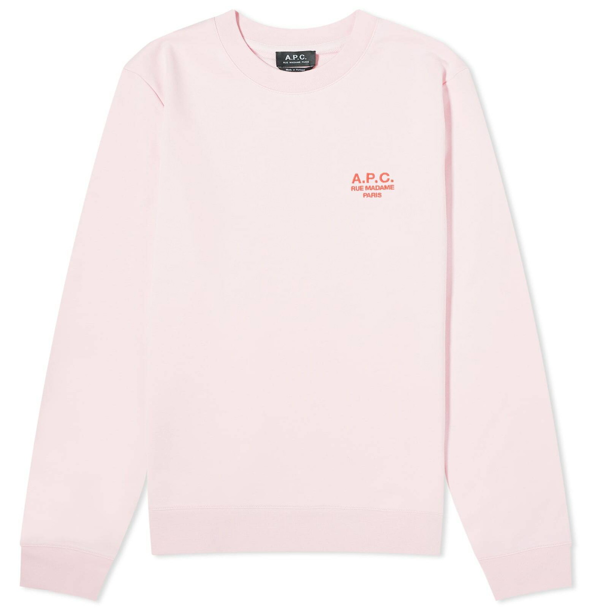Photo: A.P.C. Men's Rider Embroidered Logo Crew Sweat in Pink