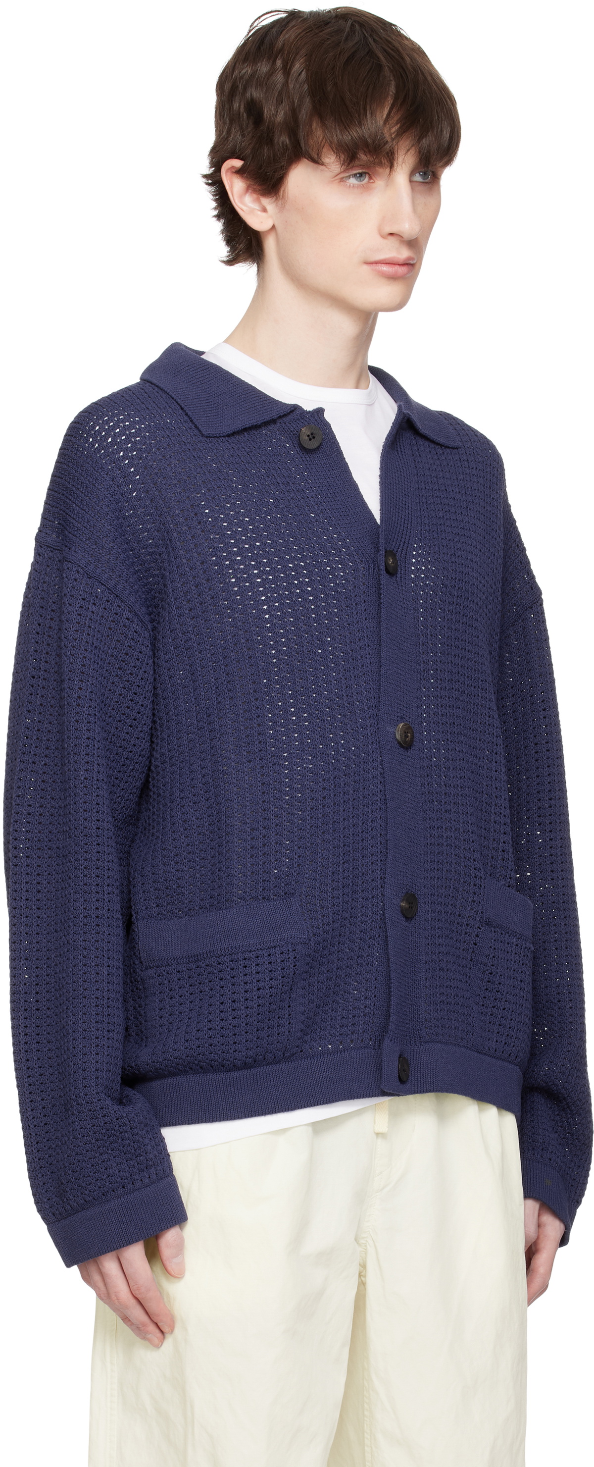 DOCUMENT Navy Hanji Paper Open Net Cardigan