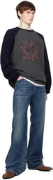 We11done Gray & Navy Printed Raglan Knit Pullover Sweater