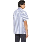 Ralph Lauren Purple Label White and Blue Capri Striped Short Sleeve Shirt
