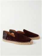 Christian Louboutin - Espadron Croc-Effect Leather-Trimmed Collapsible-Heel Suede Espadrilles - Brown